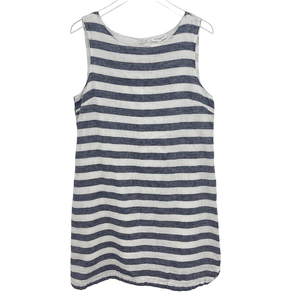 Beach Lunch Lounge Blue & White Stripe Linen Blend Dress Size Large Lined